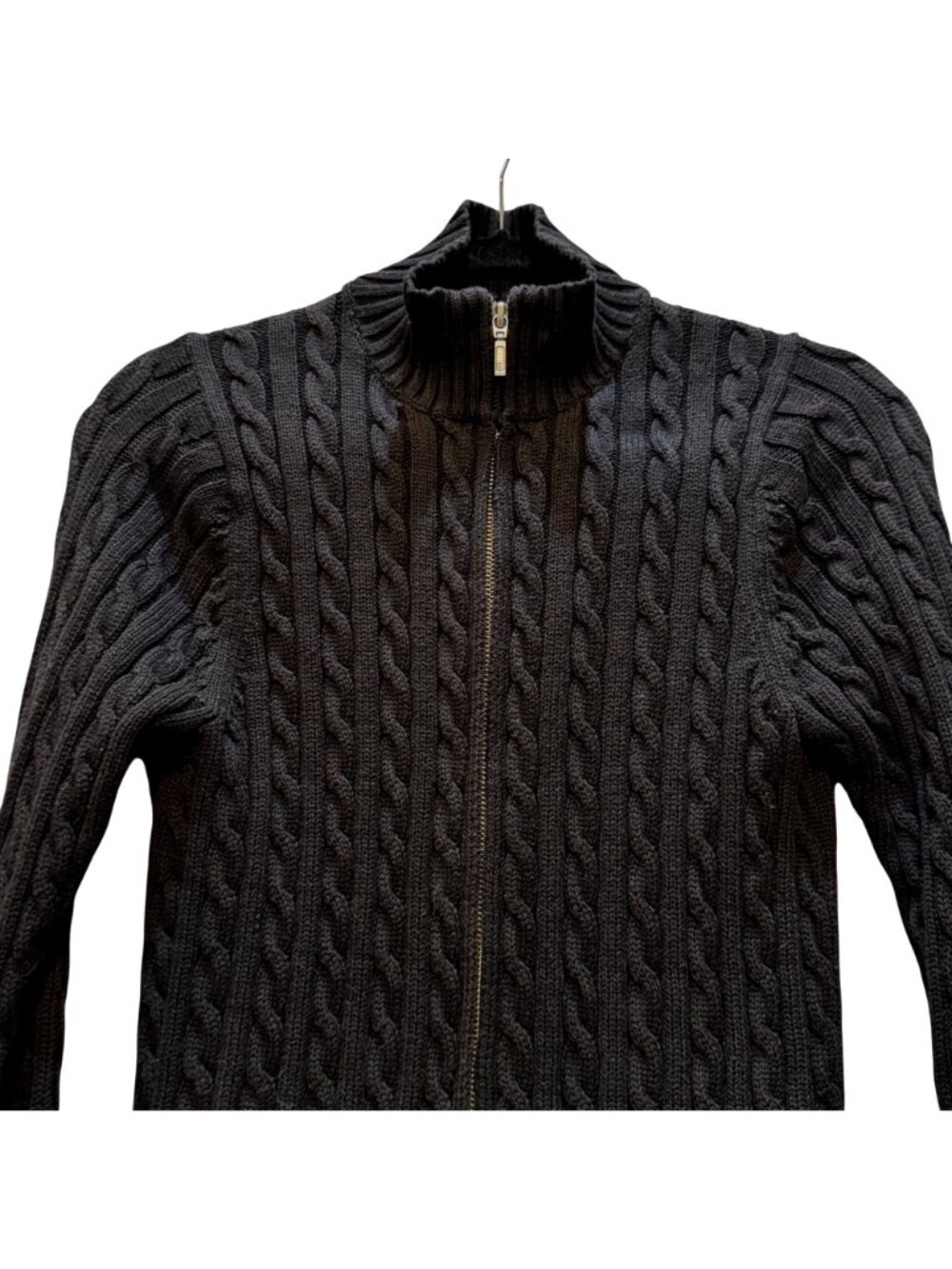 L.L.Bean Women’s Small Black Cable Knit Zip Cardigan Sweater Classic Old Money - Picture 3 of 10